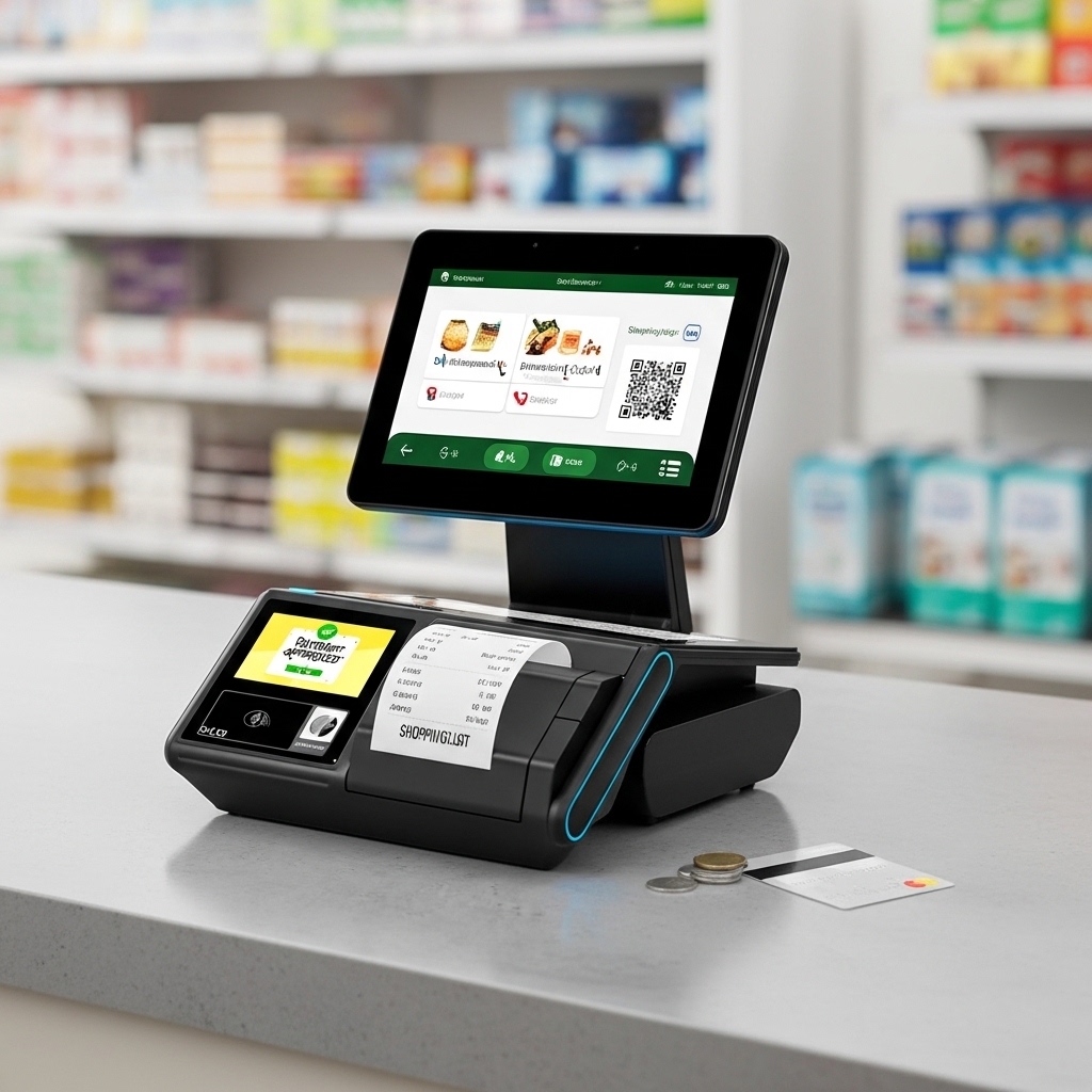 Client payant avec terminal de paiement